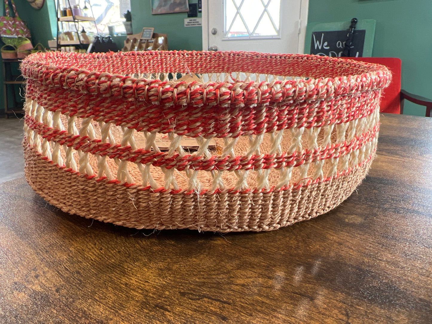 Sisal Tray Basket (large) 11”x3” Orange