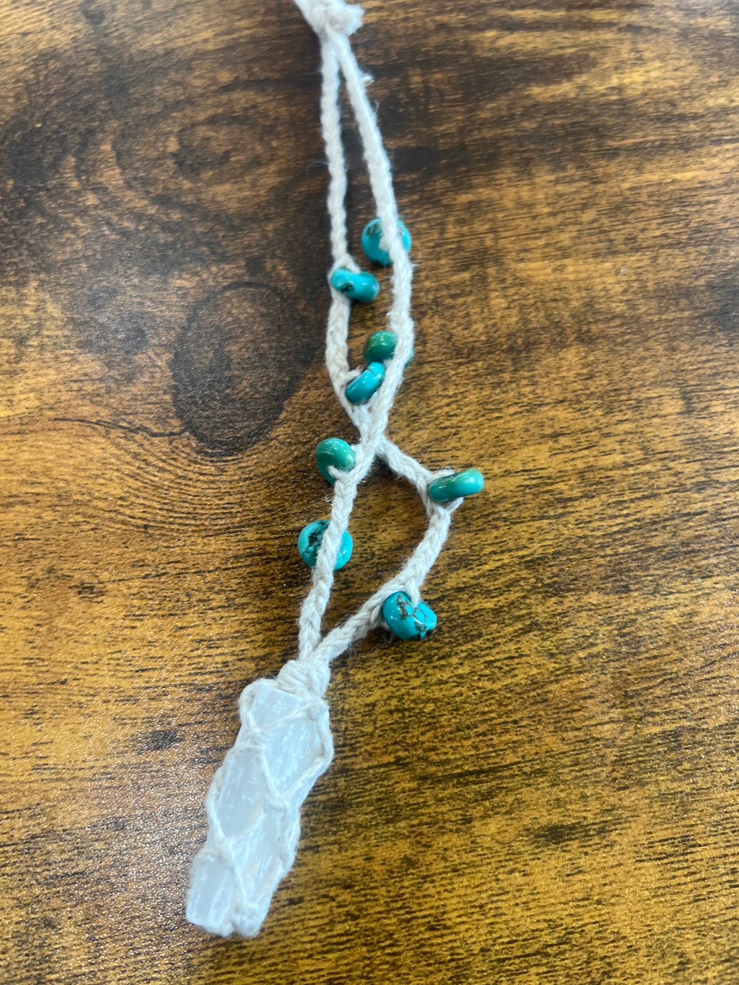 V-07. Selinite turquoise Braided Necklace