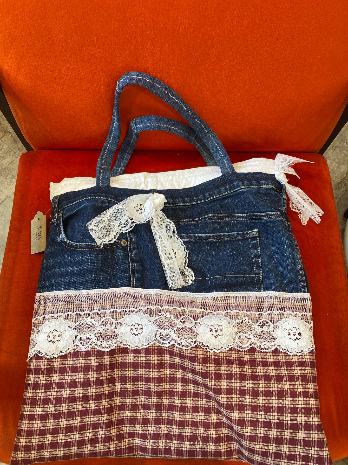Large Jean Bag with Lace