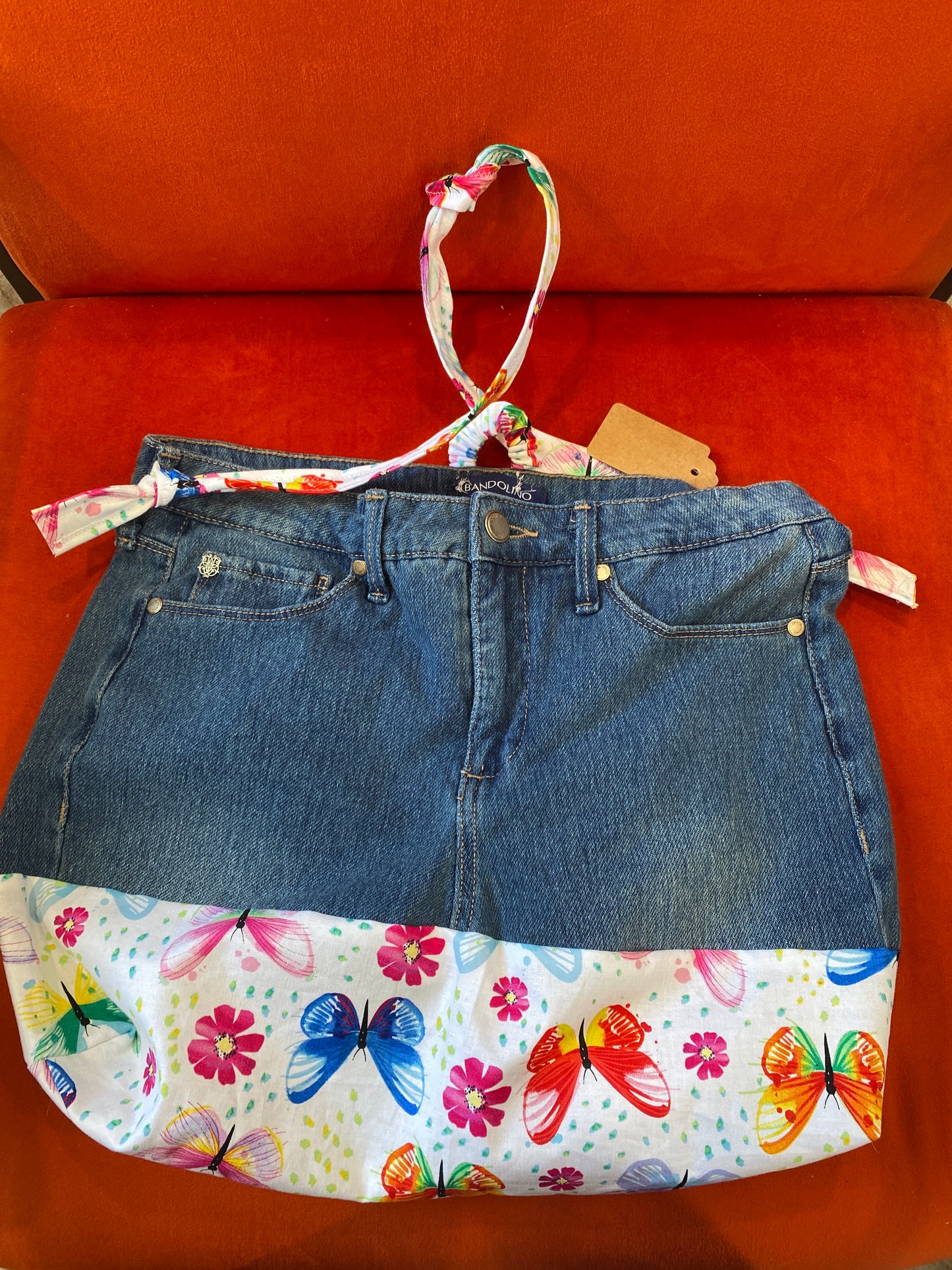Jean Bag with Butterfly Fabric