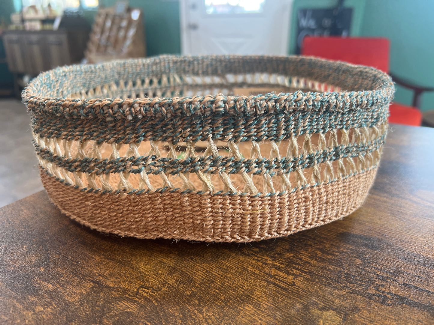 Sisal Tray Basket (large) 11”x3” Teal