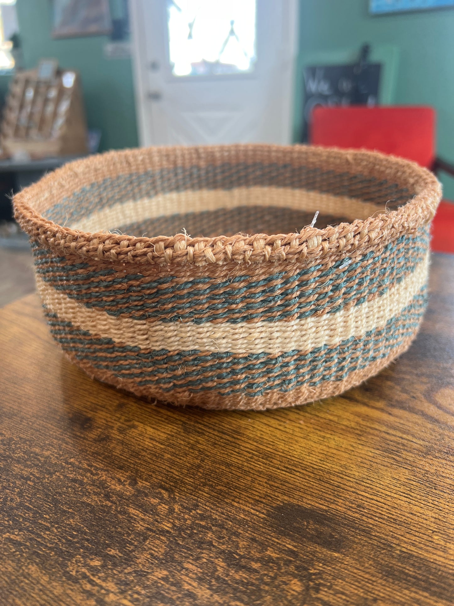 Sisal Tray Basket (small) 8”x3” Teal
