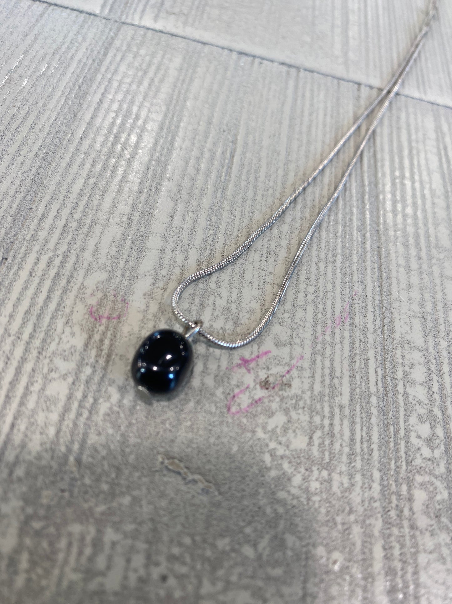 V-07. Obsidian Necklace w/ Silver Chain