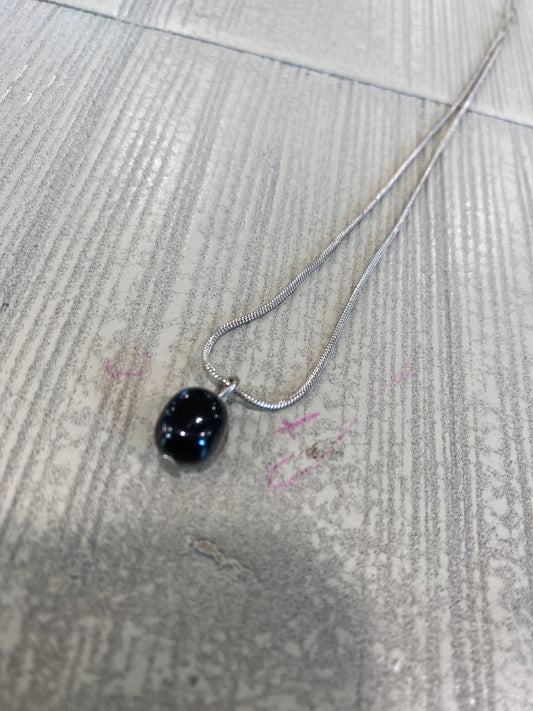 V-07. Obsidian Necklace w/ Silver Chain