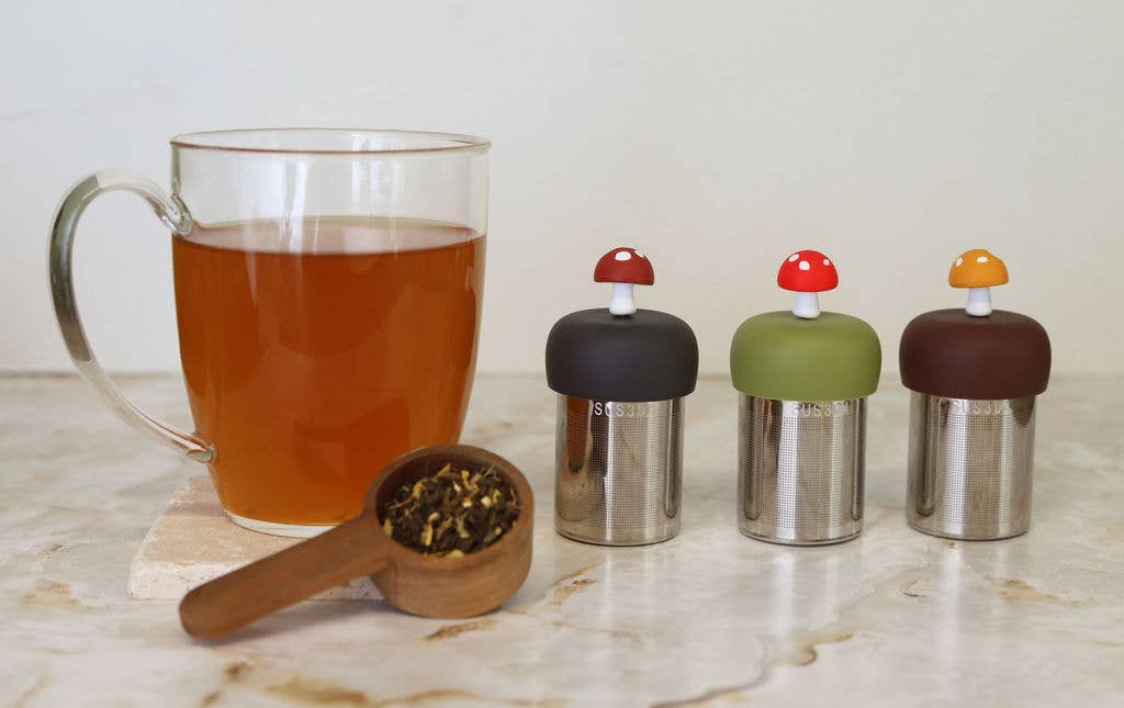 Mushroom | Floating Tea Steeper | Brown Base | Orange