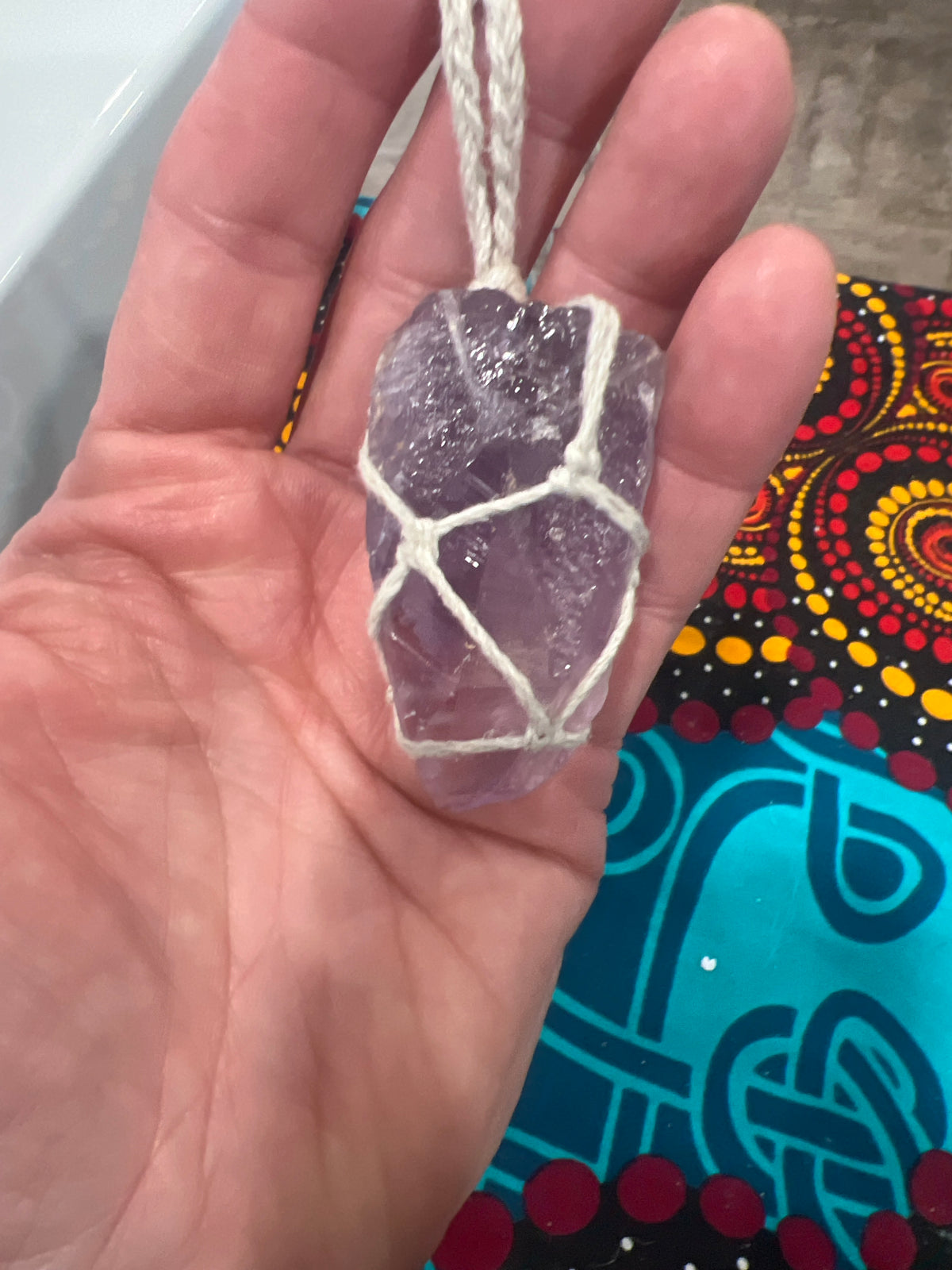 Fluorite white yarn necklace (Local Vendor #V-07)