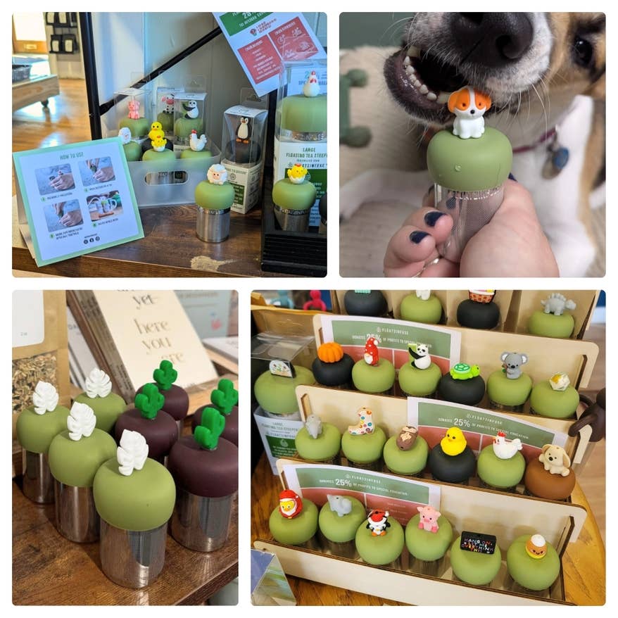 Floating Brown Bear Cub Tea Infuser I Green Base