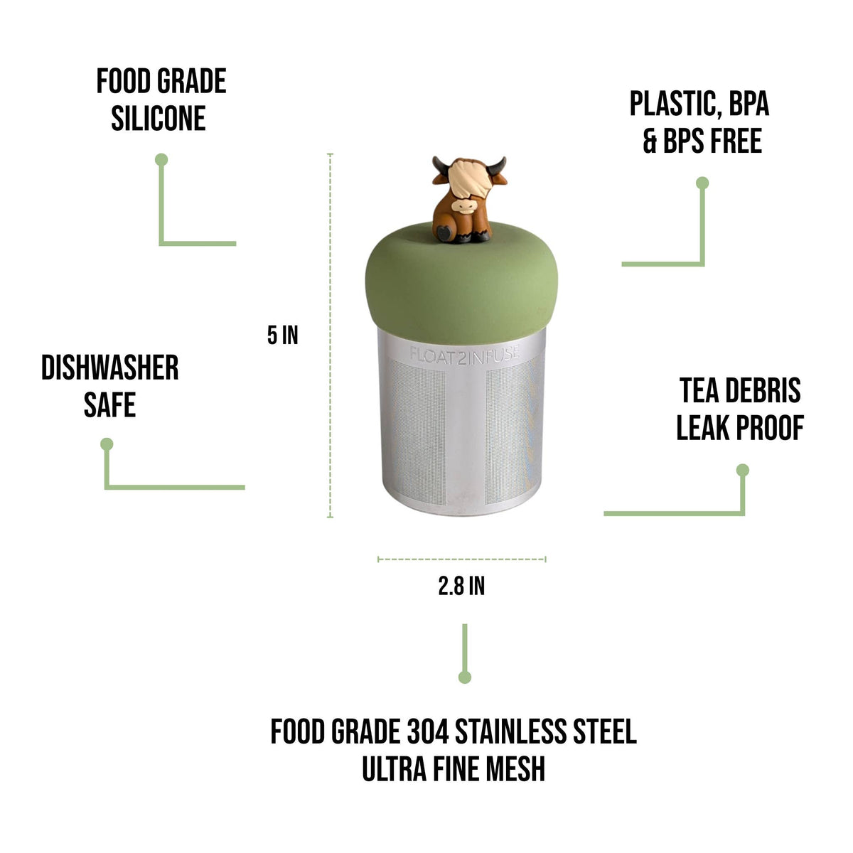 Brown Highland Cow | Pitcher Tea Infuser | Green Base |Brown