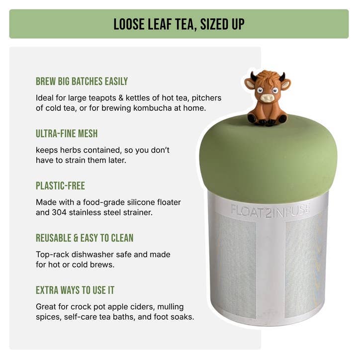 Brown Highland Cow | Pitcher Tea Infuser | Green Base |Brown
