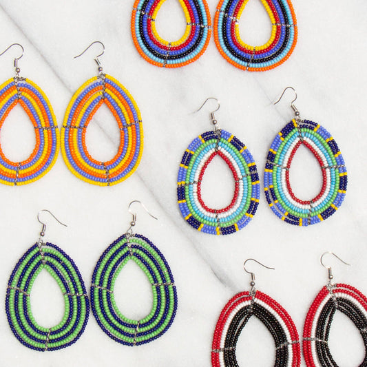 Maasai Bead Multicolor Teardrop Earrings - ASSORTED COLORS