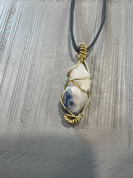 V-07. Raw Dumortierite necklace on leather