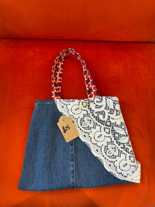 Small Jean Bag with Lace