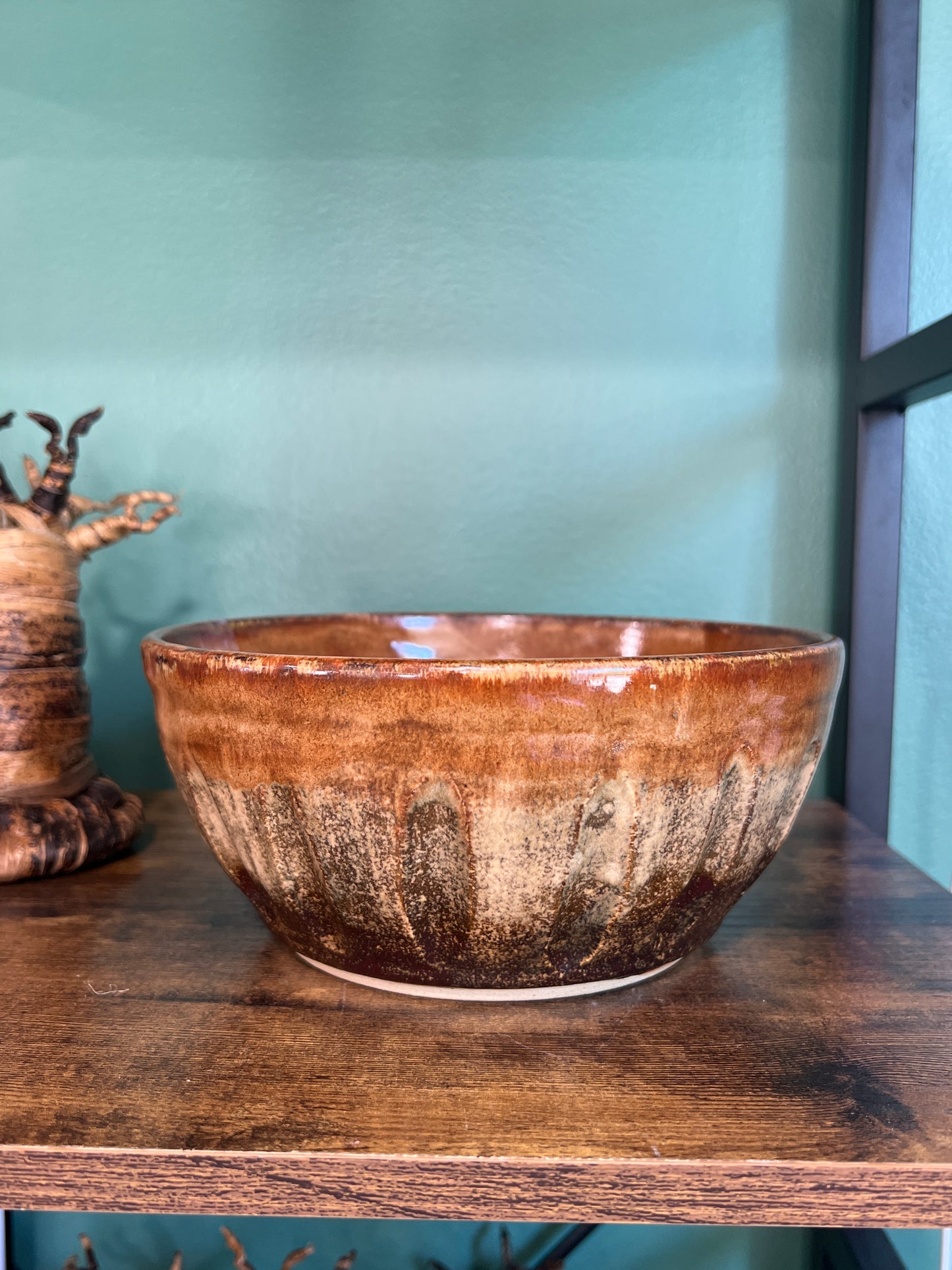 V-01 Medium-Large brown Carved Bowl by Sweet Creek