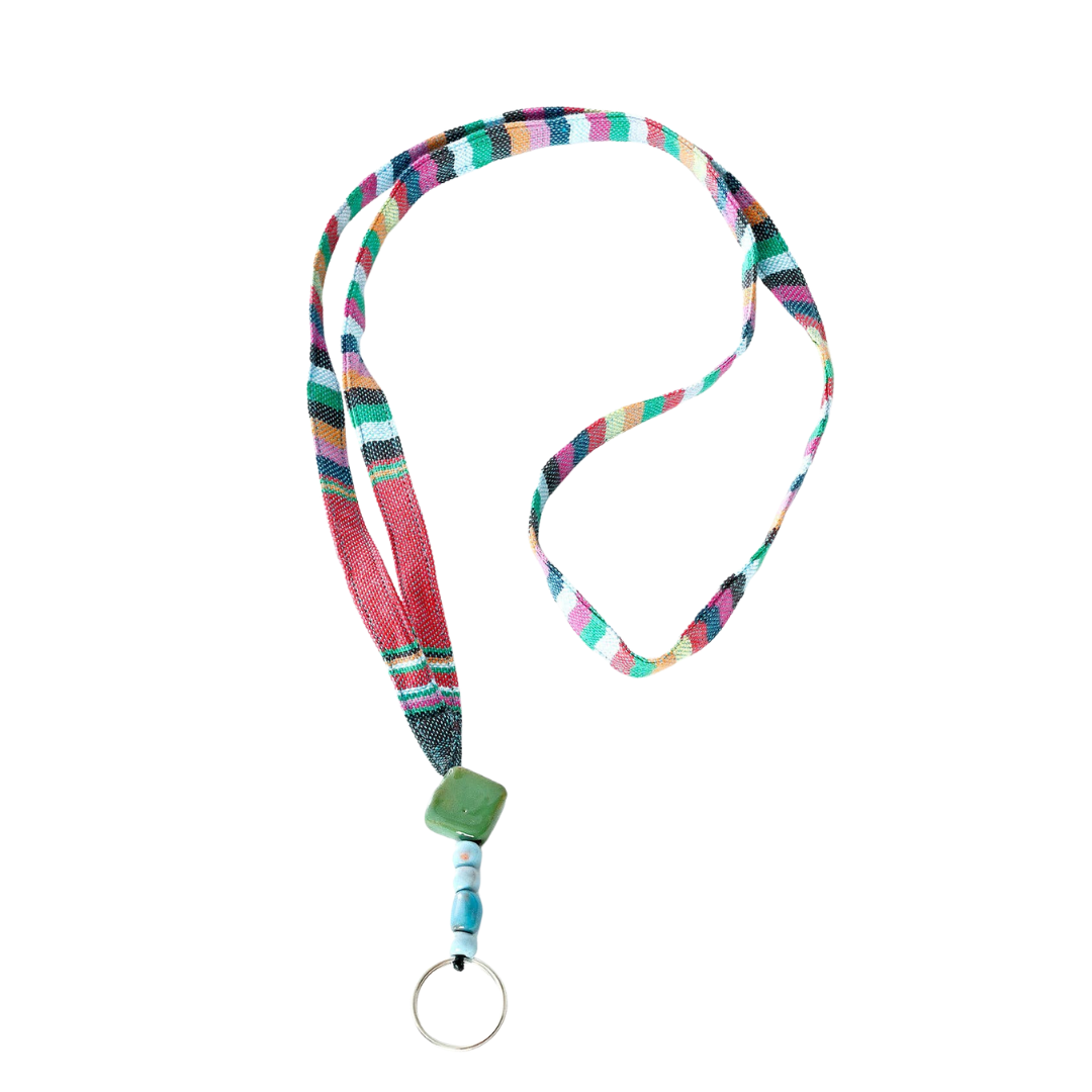 Assorted Colorful Kikoy & Ceramic Bead Key Lanyard