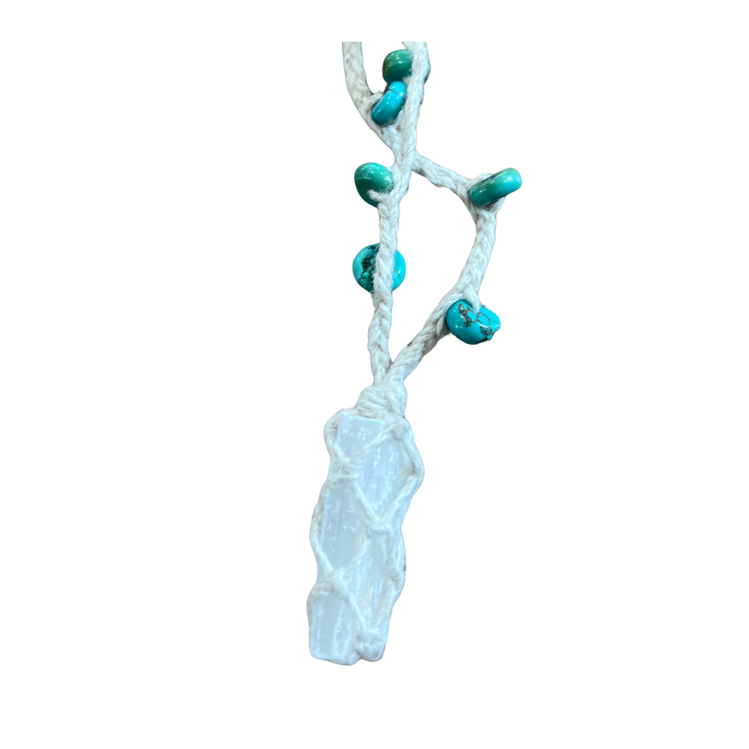 V-07. Selinite turquoise Braided Necklace