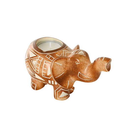 Sepia Geometric Elephant Soapstone Candle Holder