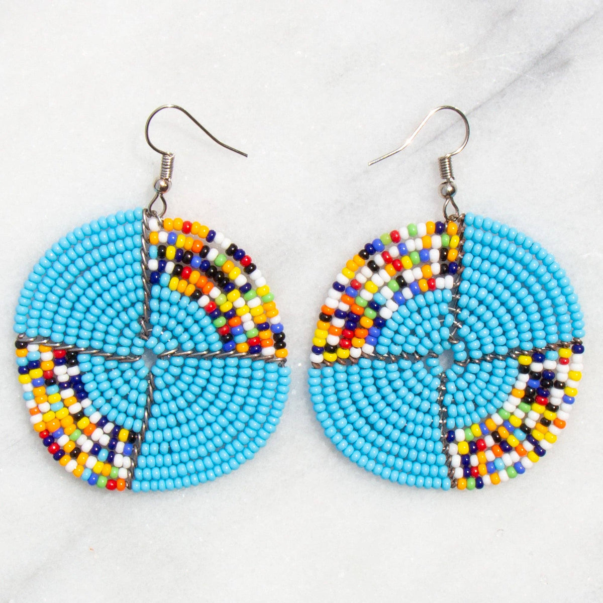 Maasai Bead Turquoise & Multicolor Circle Earrings