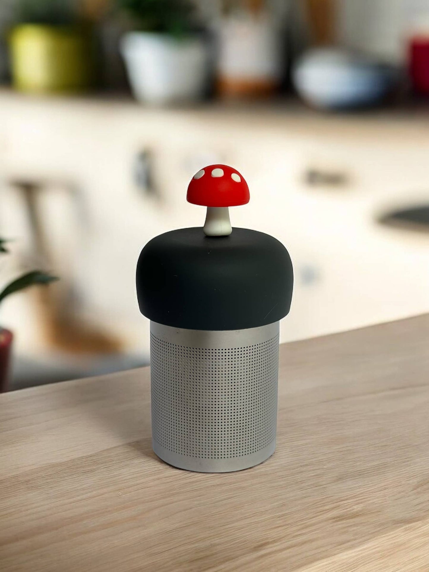 Mushroom | Floating Tea Steeper | Grey Base | Red