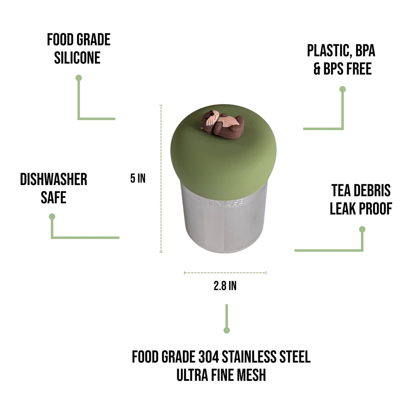 Otter | Large Floating Tea Infuser | Green Base |Brown Otter