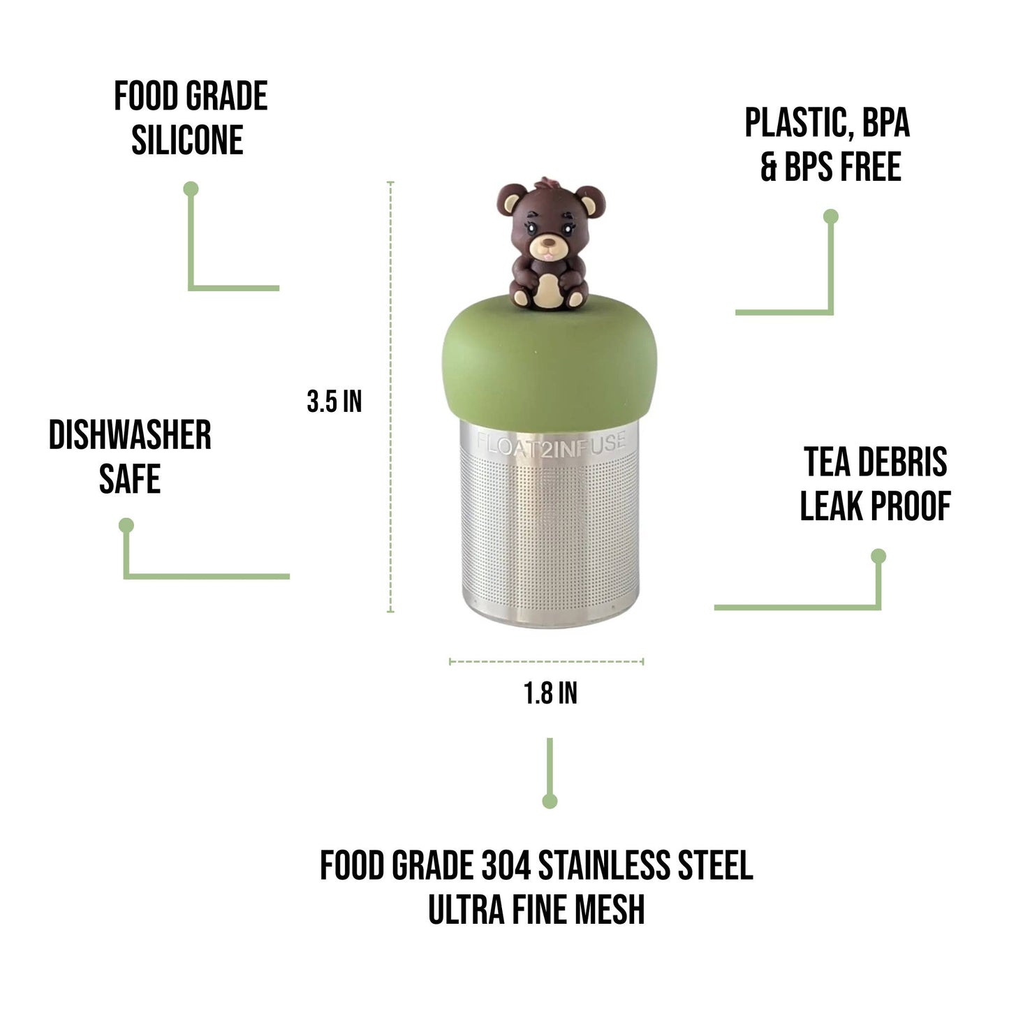 Floating Brown Bear Cub Tea Infuser I Green Base