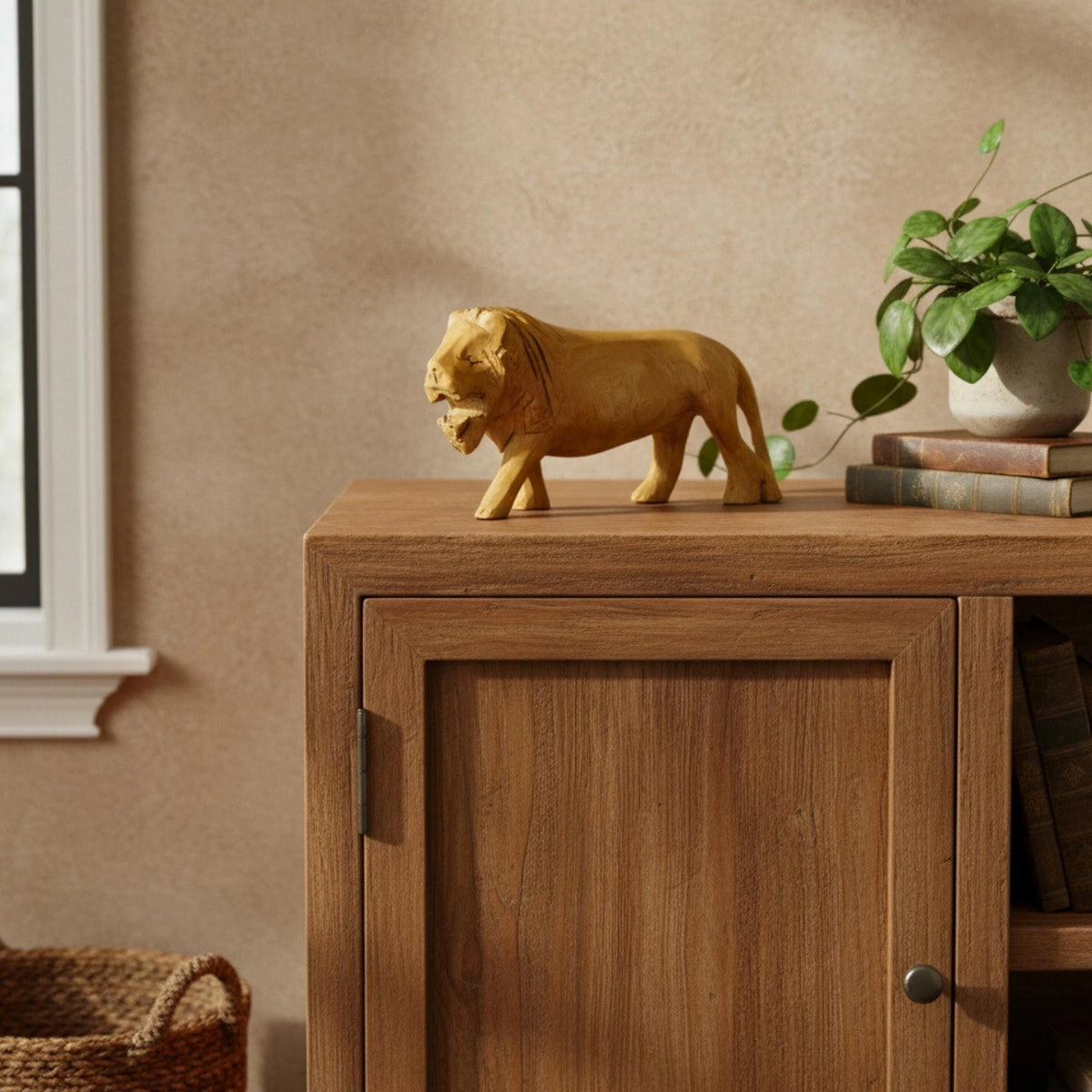 CLOSEOUT - Kenya Hand-Carved  Wood Lion Safari Animal – Medium