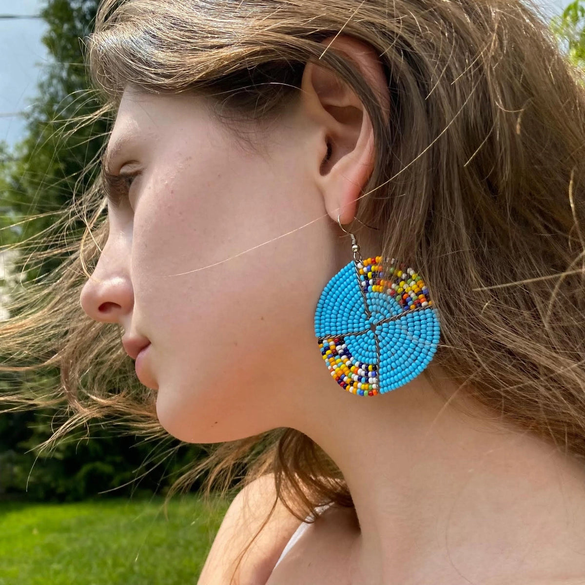 Maasai Bead Turquoise & Multicolor Circle Earrings