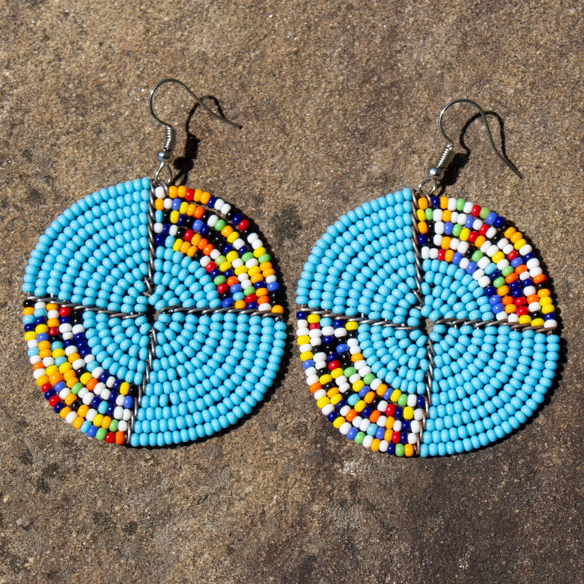 Maasai Bead Turquoise & Multicolor Circle Earrings