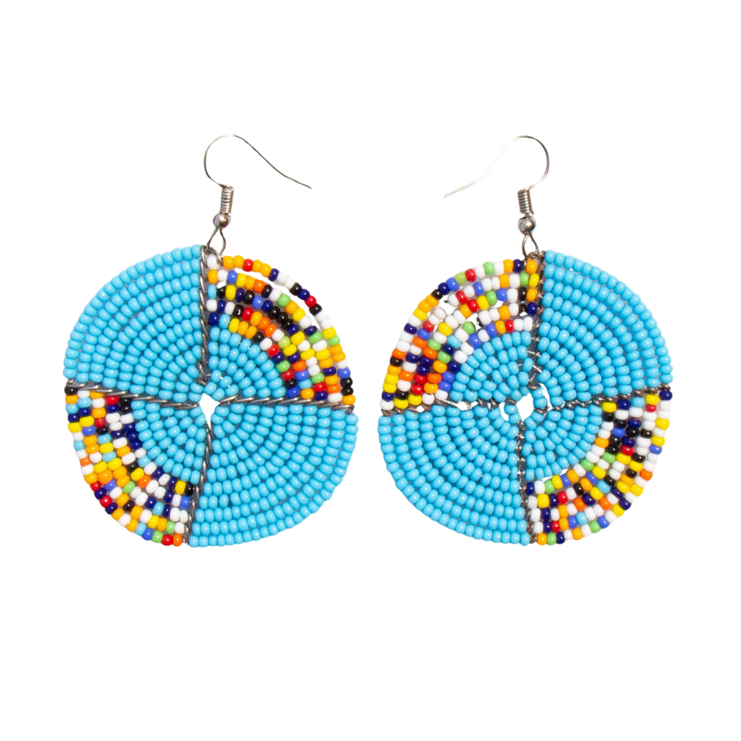 Maasai Bead Turquoise & Multicolor Circle Earrings